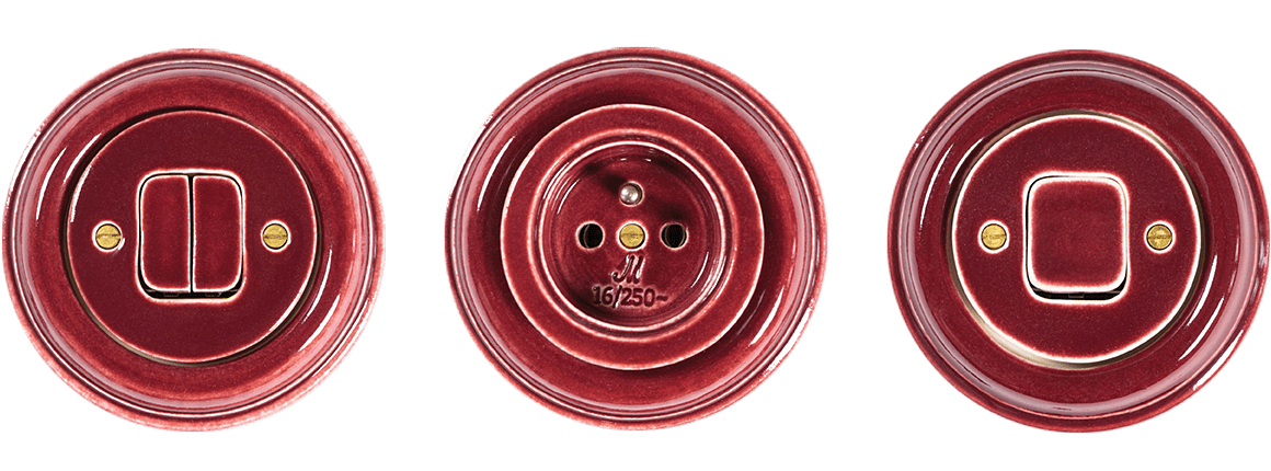 Retro porcelánové červené vypínače a zásuvky Mulier Klasik